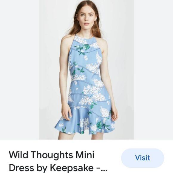 Keepsake Wild Thoughts Summer Dress Size L Blue Floral Mini - Picture 3 of 15